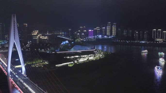 重庆夜景航拍长江大桥