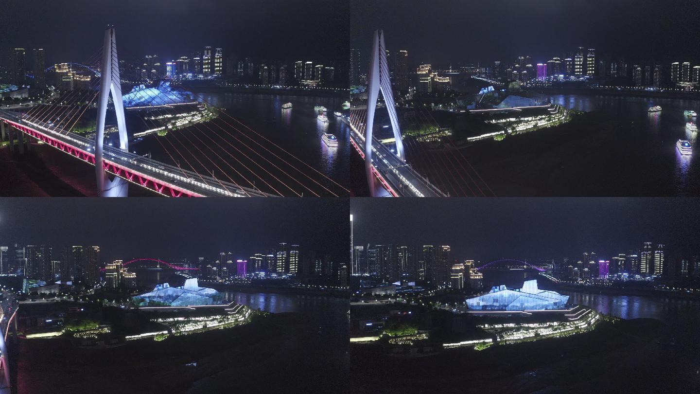 重庆夜景航拍长江大桥