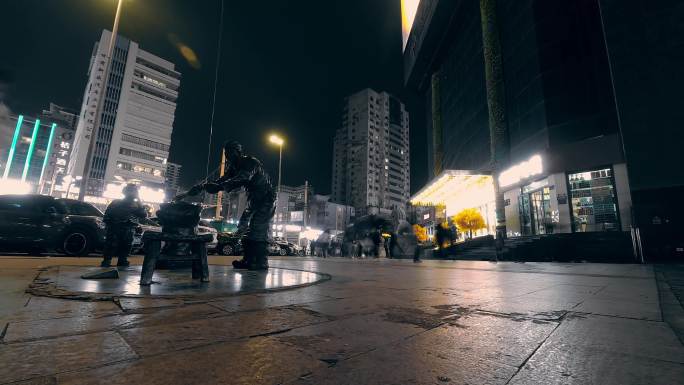 4k西单商场雕塑夜景延时摄影