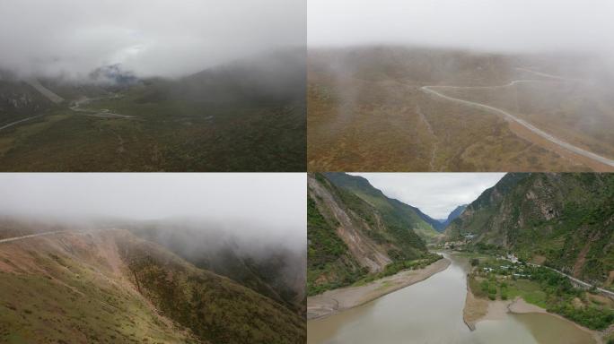 航拍雪山梁老路 叠溪海子