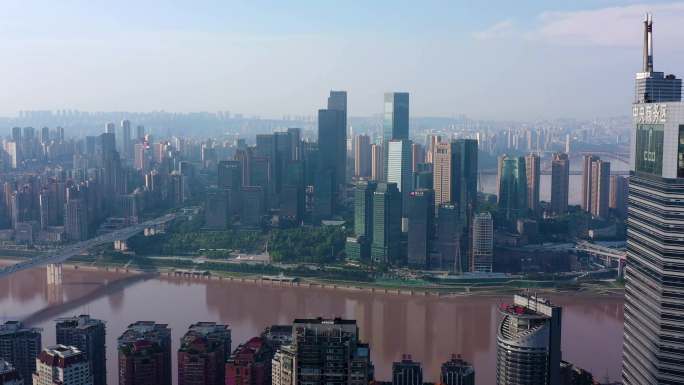 重庆江北嘴中央商务区群楼航拍素材