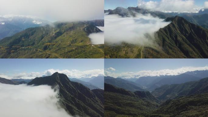山顶云海瀑布云雾环绕