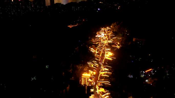 重庆南山风景区黄桷垭老街夜景航拍素材
