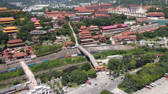 绵阳涪江圣水寺罗汉寺宝成铁路桥航拍