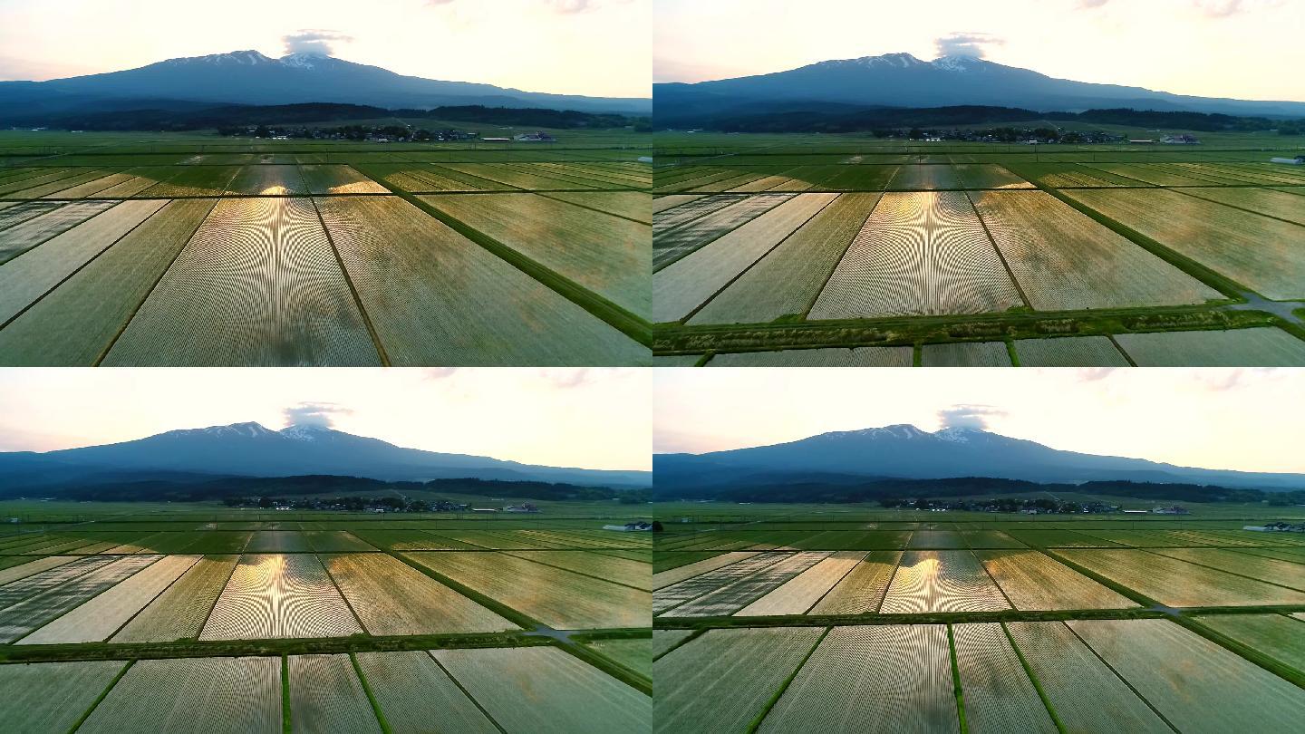 清晨的乔凯山和稻田的空中拍摄