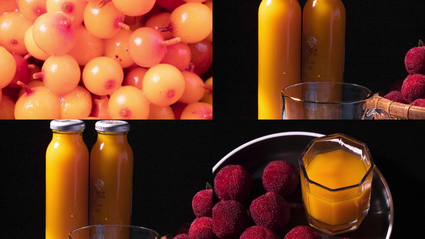 4K微距拍摄新鲜沙棘和果汁 水果超高清