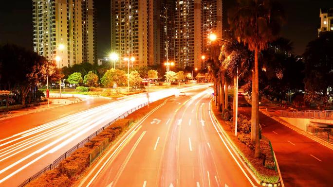 厦门海沧夜景兴港路钟林路马路车流延时摄影