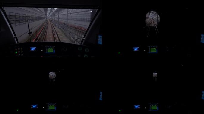 城市地铁穿梭穿行行驶隧道地铁主视角