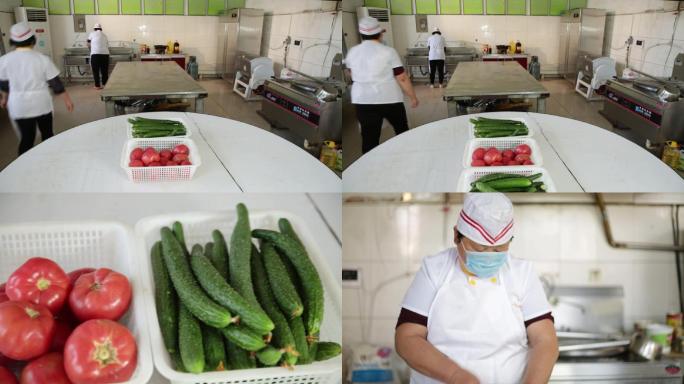 切黄瓜西红柿妇女厨师做饭