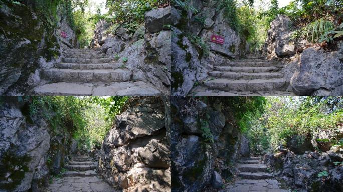 广西桂林象鼻山景区爬山登山古道山间小路