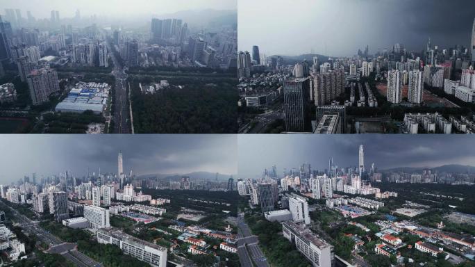 台风天深圳城市航拍多镜头