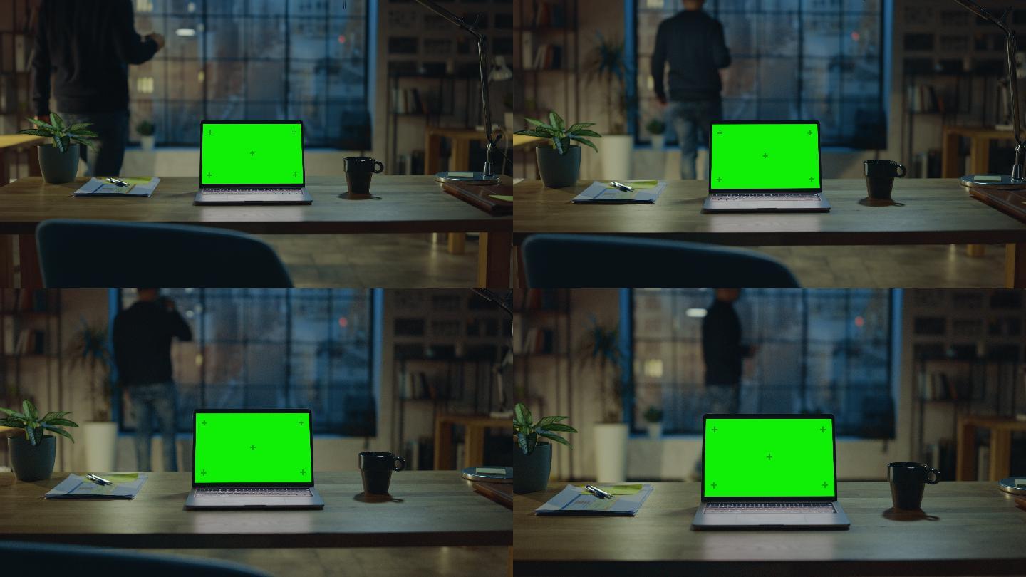 模拟绿色屏幕笔记本电脑