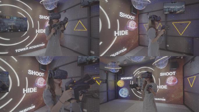 美女玩VR游戏虚拟现实沉浸式体验