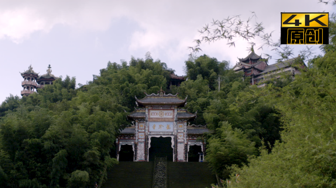 龙吟寺、寺门、寺庙、蓝天白云、延时