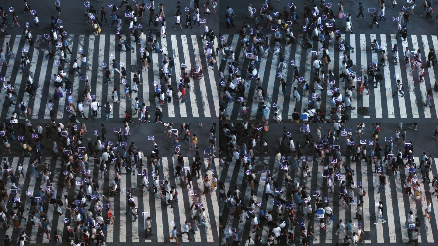 大城市拥挤人行横道的高角度拍摄