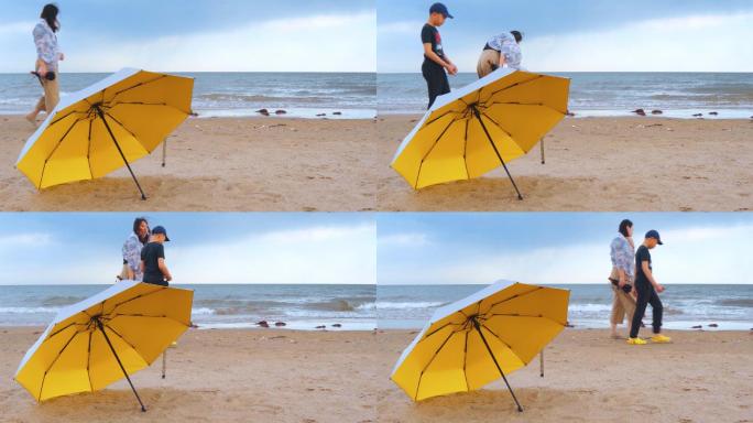 4K-海边沙滩太阳伞