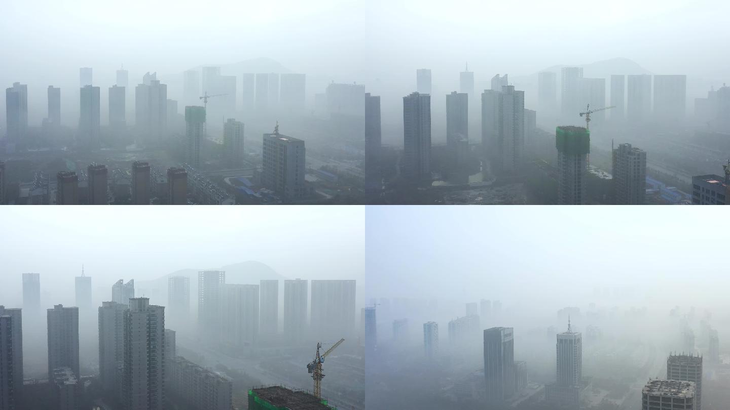 航拍雾霾中的城市