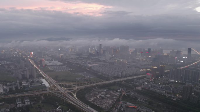杭州滨江区鸟瞰 雾 复兴大桥 杭州网易