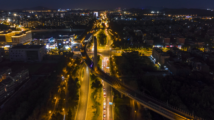 南京仙林大道夜景航拍