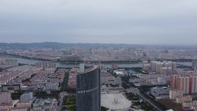 航拍4K素材.锦州市府广场俯拍全景