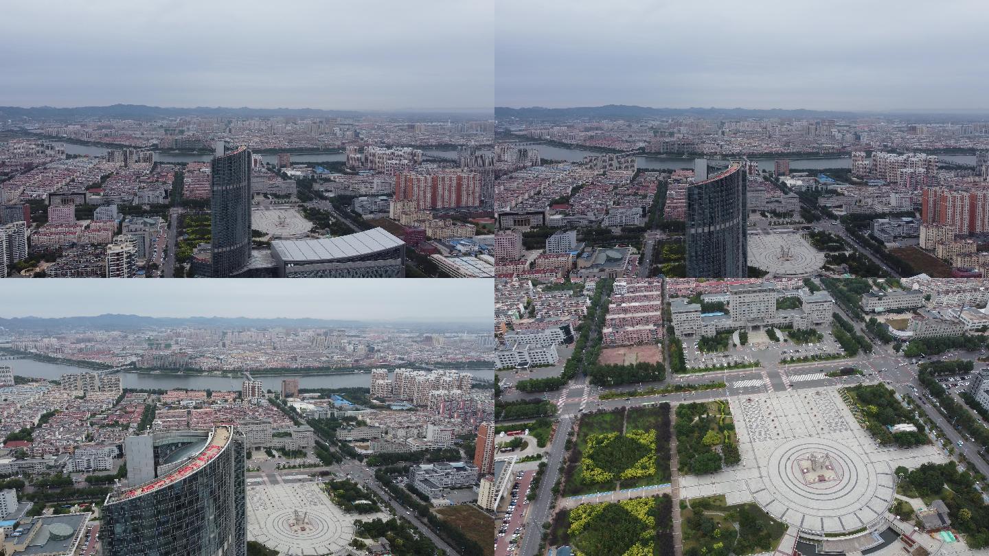 航拍4K素材.锦州市府广场俯拍全景