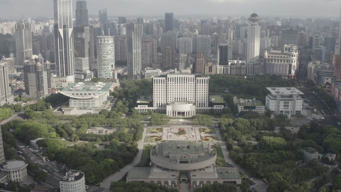 4K原素材-航拍上海市人民政府人民广场