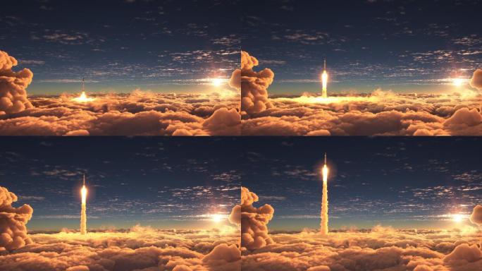 火箭穿过云层升空穿破云层成功发射
