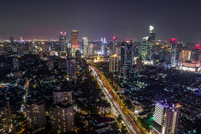 上海静安夜景航拍