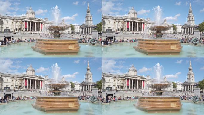 特拉法加广场喷泉和英国国家美术馆