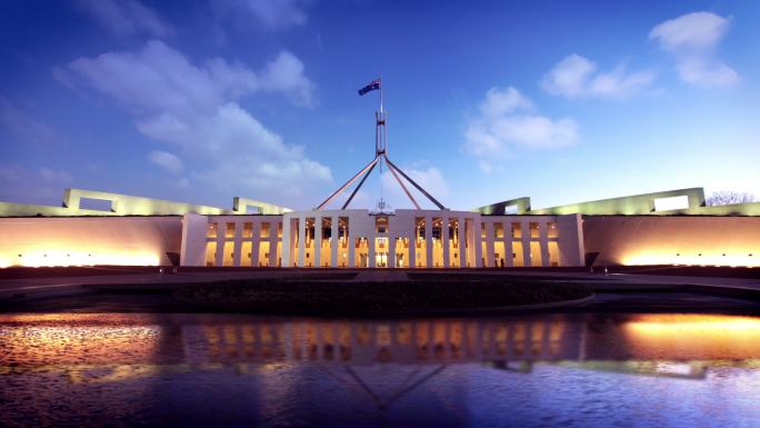 澳大利亚议会大厦城市建筑快速发展航拍延时