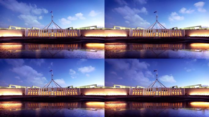 澳大利亚议会大厦城市建筑快速发展航拍延时