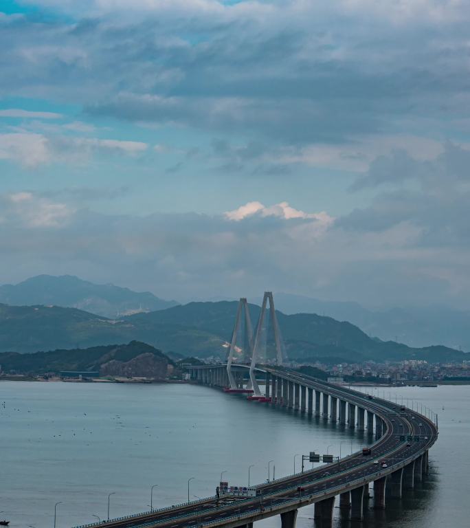 乐清湾跨海大桥蓝天白云竖屏延时4K