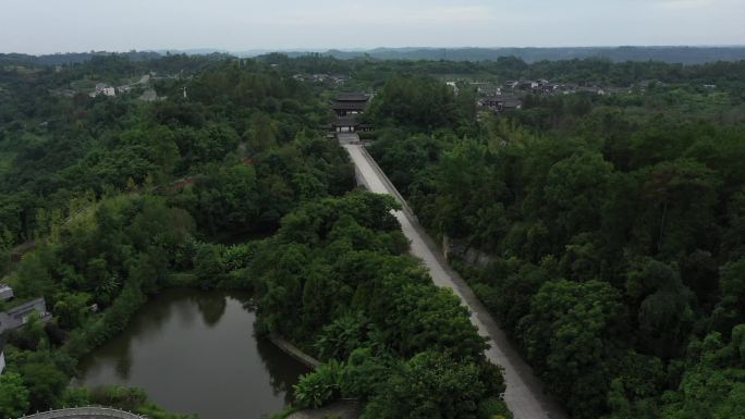 航拍重庆大足石刻博物馆无人雕塑风景