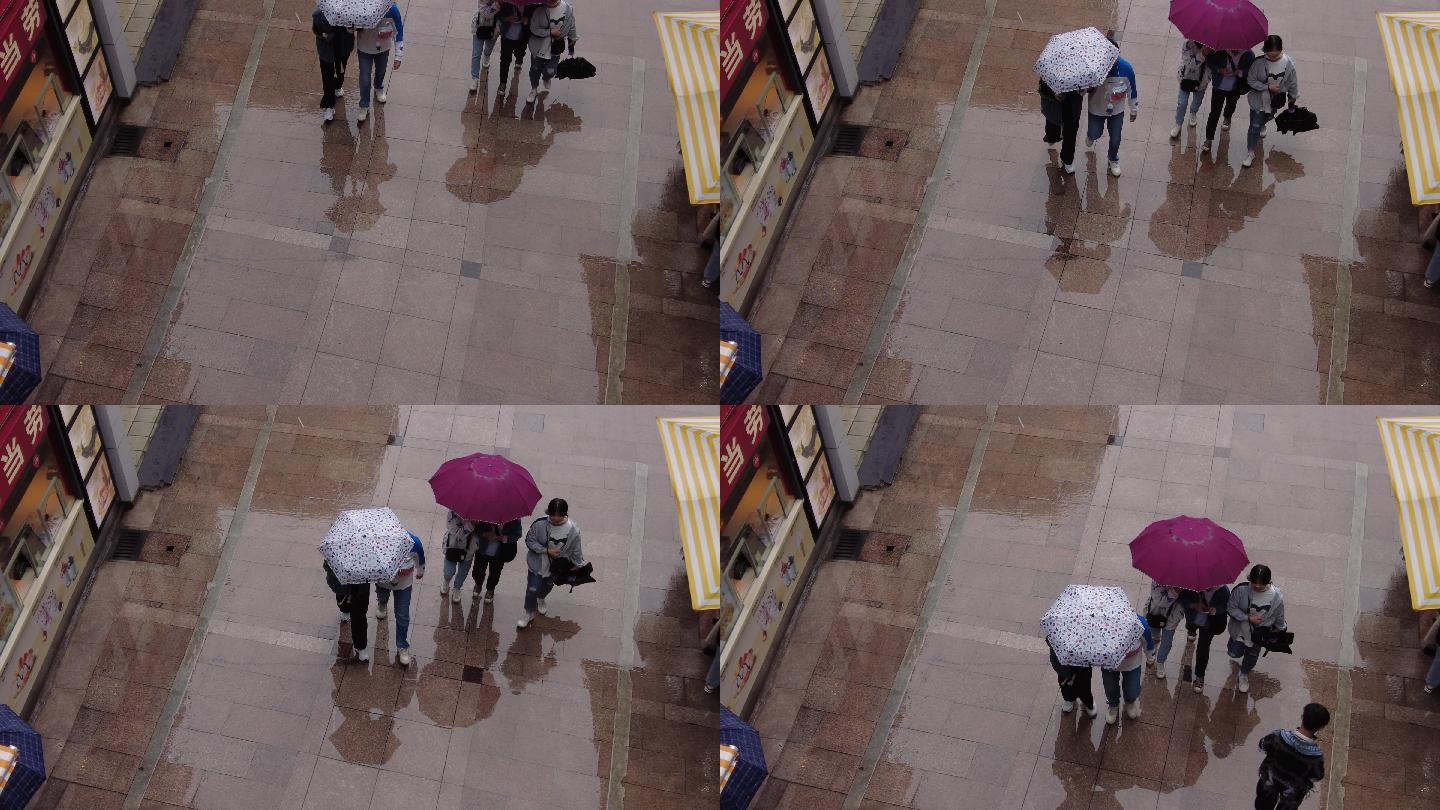 雨天撑伞 雨中倒影雨天街景
