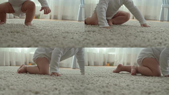 在地毯上爬行的婴儿