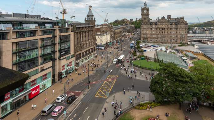 苏格兰爱丁堡王子购物街游客拥挤的时间推移