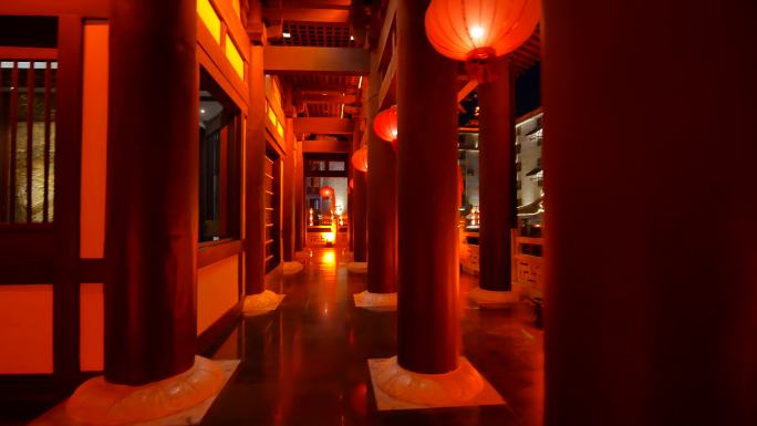 桂林逍遥楼夜景古建筑长廊走廊