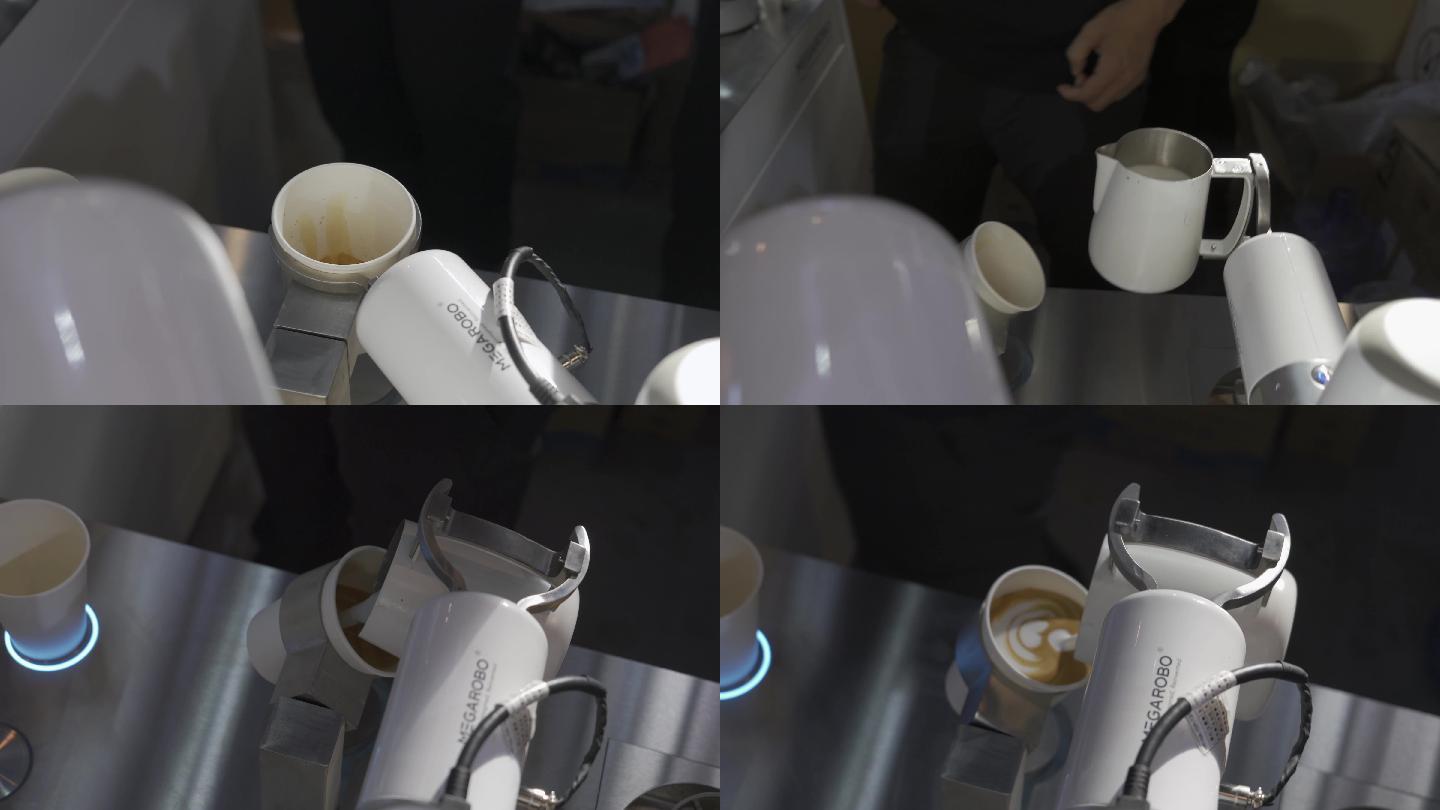 国际咖啡展机器人制作咖啡拿铁的过程