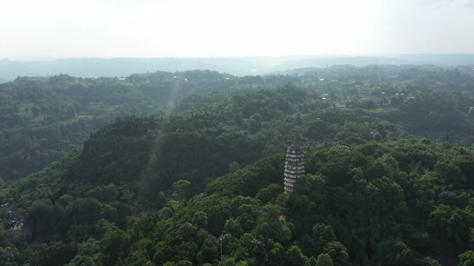 航拍重庆大足石刻北山多宝塔阳光