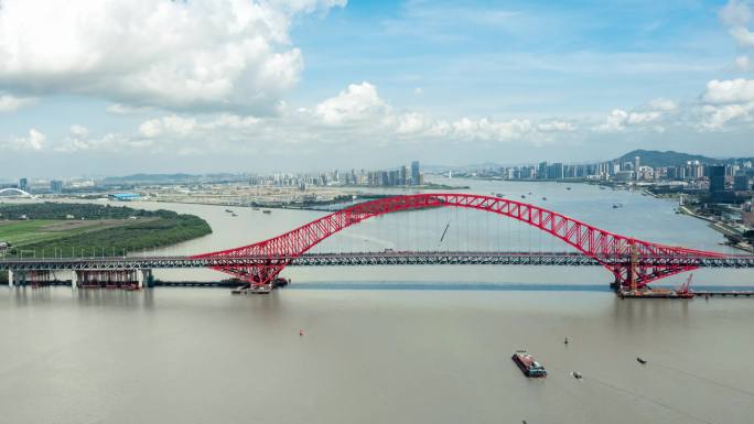 航拍广州南沙蕉门明珠湾大桥4k延时