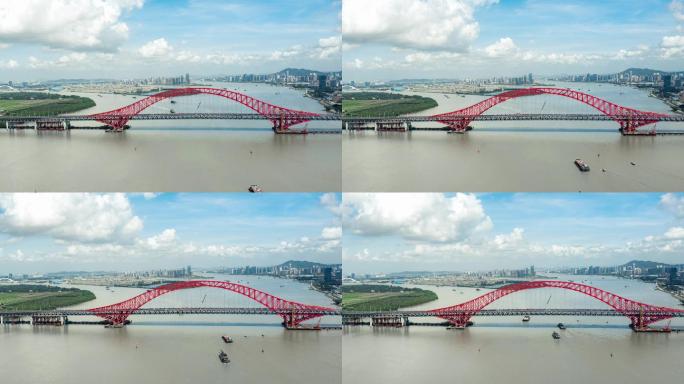 航拍广州南沙蕉门明珠湾大桥4k延时