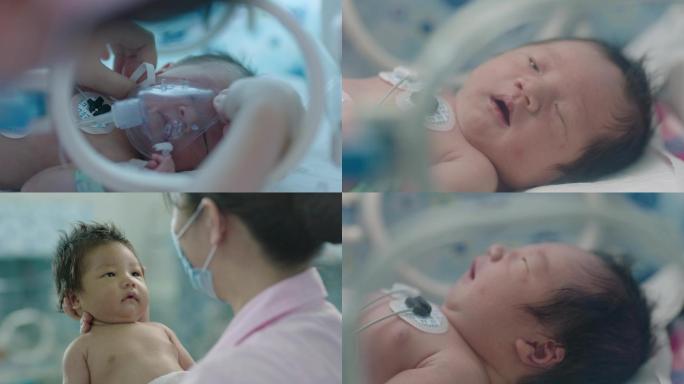 医院刚出生早产婴儿在恒温箱