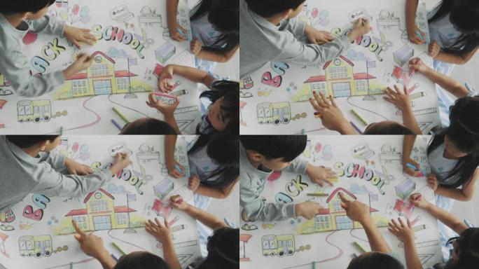 绘画课的团队合作纸女孩绘画