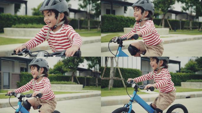儿童骑自行车。男孩休闲活动街道