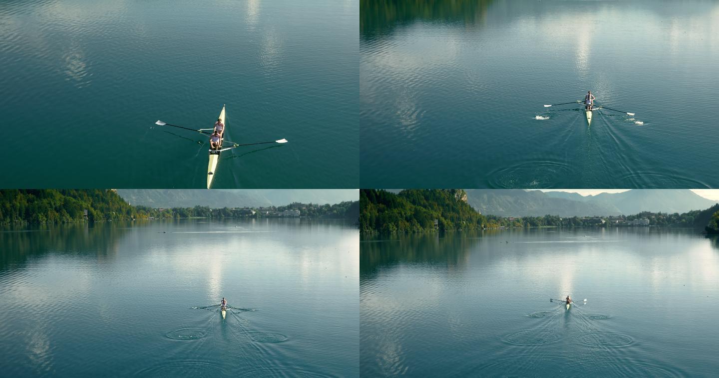 划手在美丽的湖面上划船