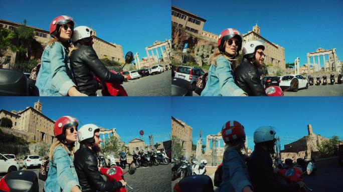 在罗马市中心骑摩托车