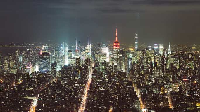 夜间繁华城市景观鸟瞰图