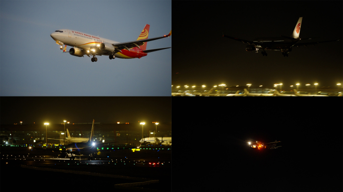 【4K】客机飞机起降-夜景空镜组01