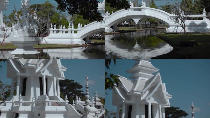 泰国旅游视频泰国清莱灵光寺白庙局部特写