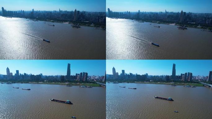 武汉长江上的货运船航拍最新